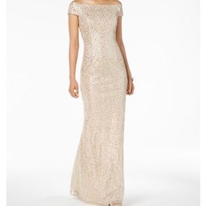 Adrianna Papell Off-The-Shoulder Sequined Gown